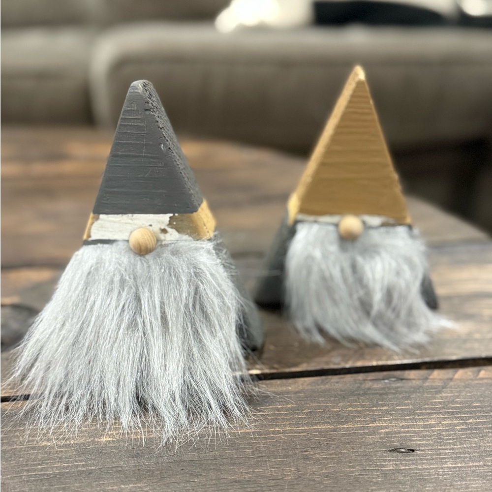 Gray and Tan Wooden Gnome Decor Set